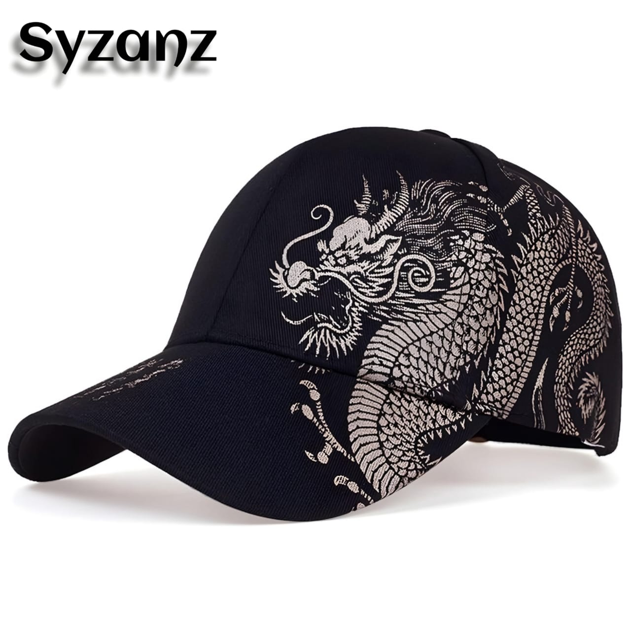 Dragon Embroidered Cap featuring intricate dragon embroidery on the front, adding a bold and mythical touch. Made from durable, breathable fabric for comfort, with an adjustable strap for a perfect fit. A striking and unique accessory for those who embrace fierce style.